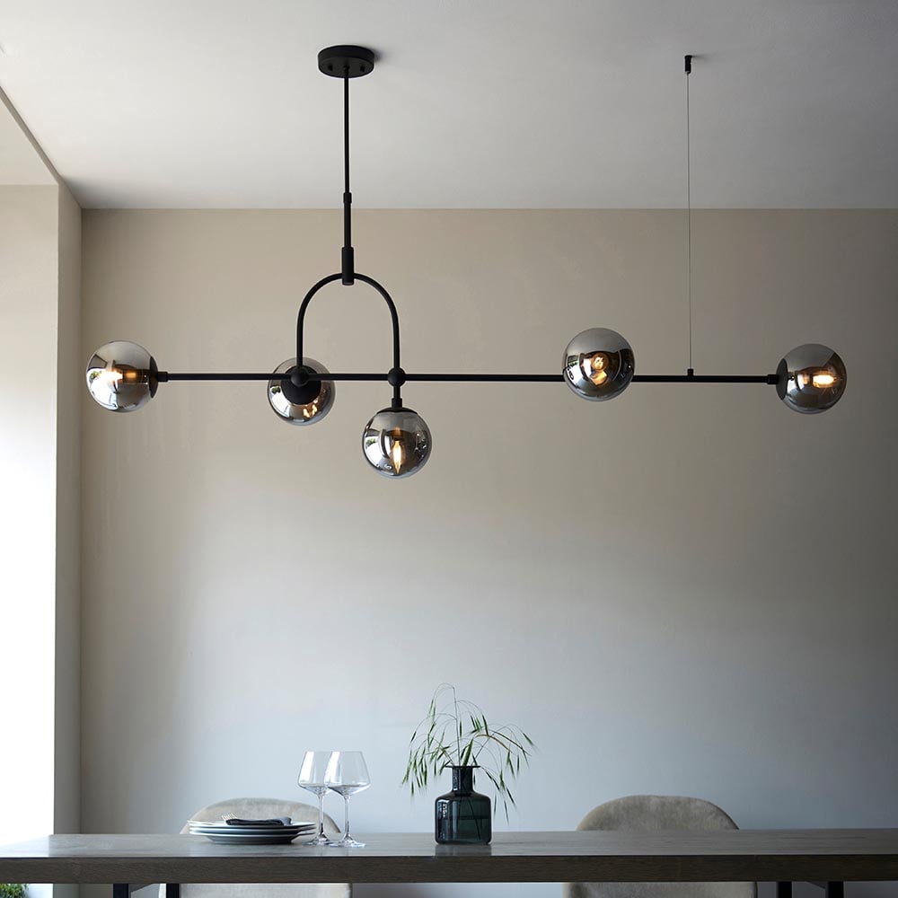 Read more about Mayetta 5 smoked mirrored glass pendant ceiling light in black