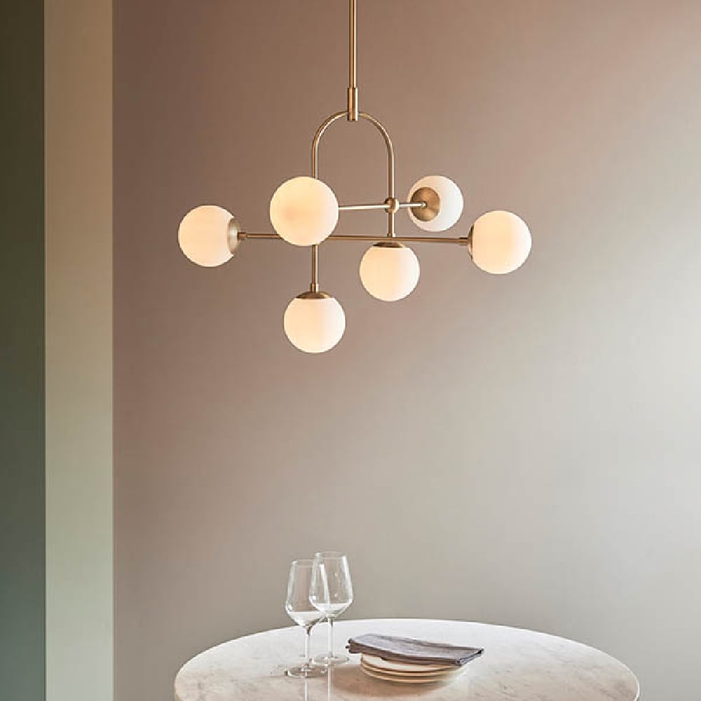 Read more about Mayetta 6 opal glass pendant ceiling light in antique brass