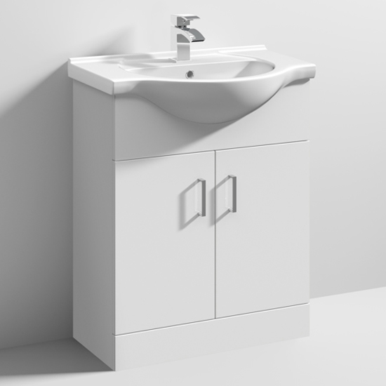 Product photograph of Mayetta 65cm Floor Vanity Unit With Round Basin In Gloss White from Furniture in Fashion