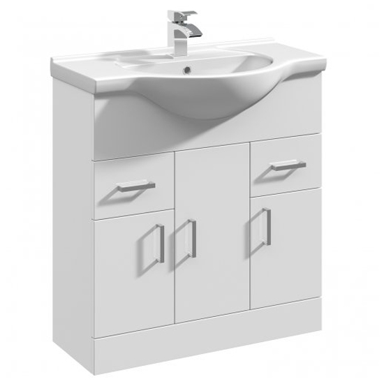 Mayetta 85cm Floor Vanity Unit With Round Basin In Gloss White ...