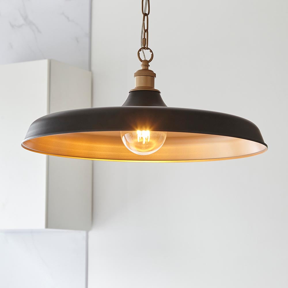 Read more about Mayetta matt black metal pendant ceiling light in satin gold