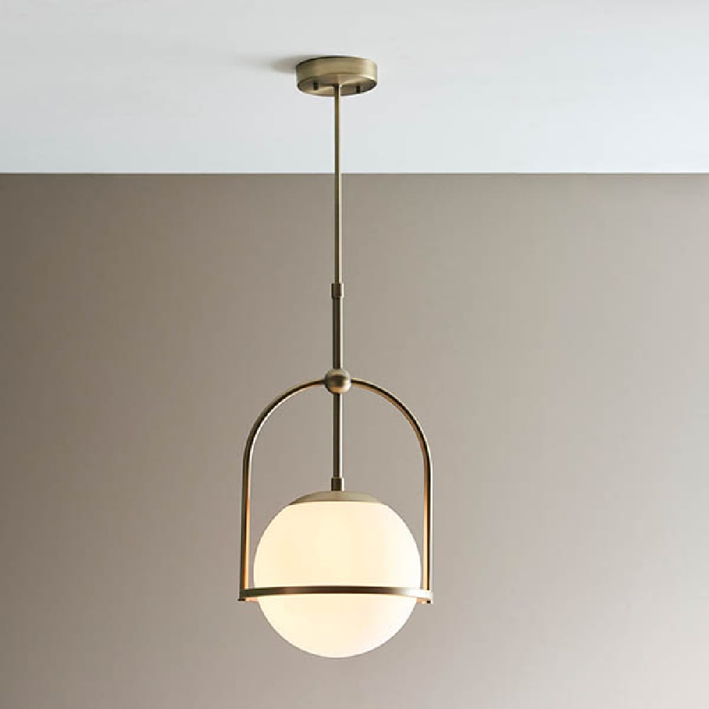 Read more about Mayetta opal glass shade pendant ceiling light in antique brass