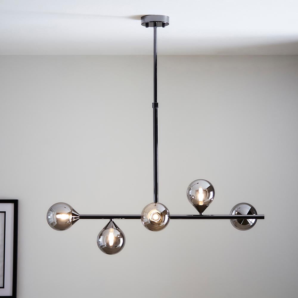 Product photograph of Mayetta Smoked Mirror Glass Pendant Ceiling Light In Black Chrome from Furniture in Fashion