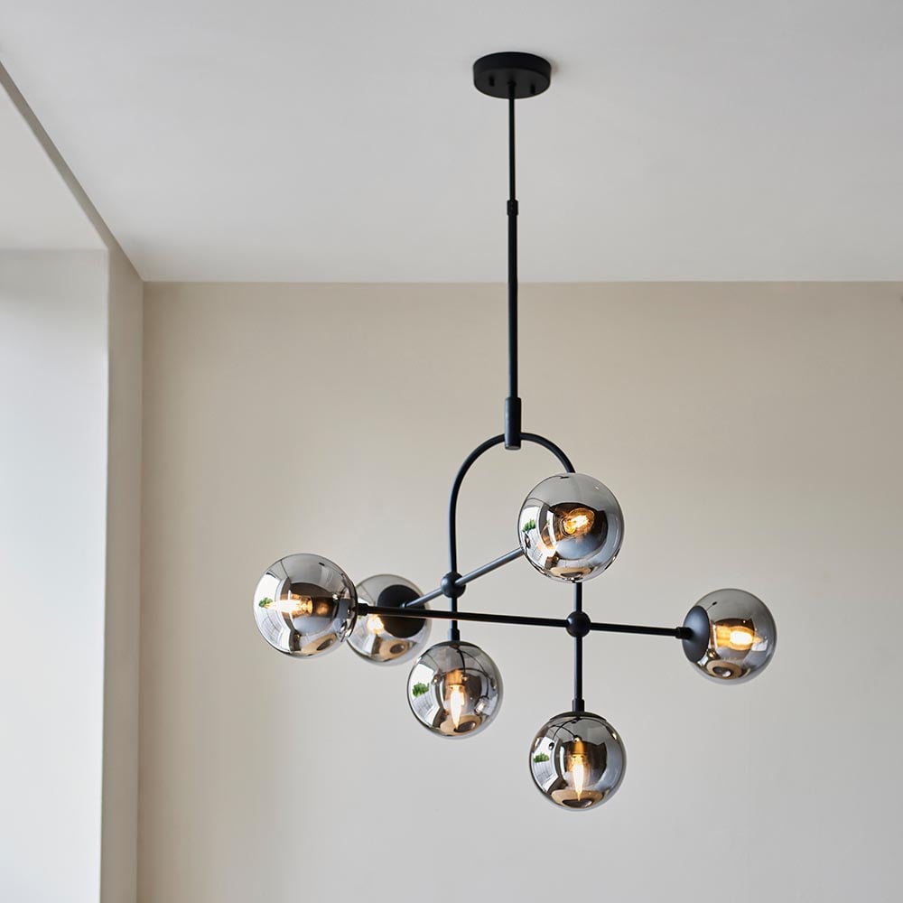 Read more about Mayetta smoked mirror glass pendant ceiling light in matt black