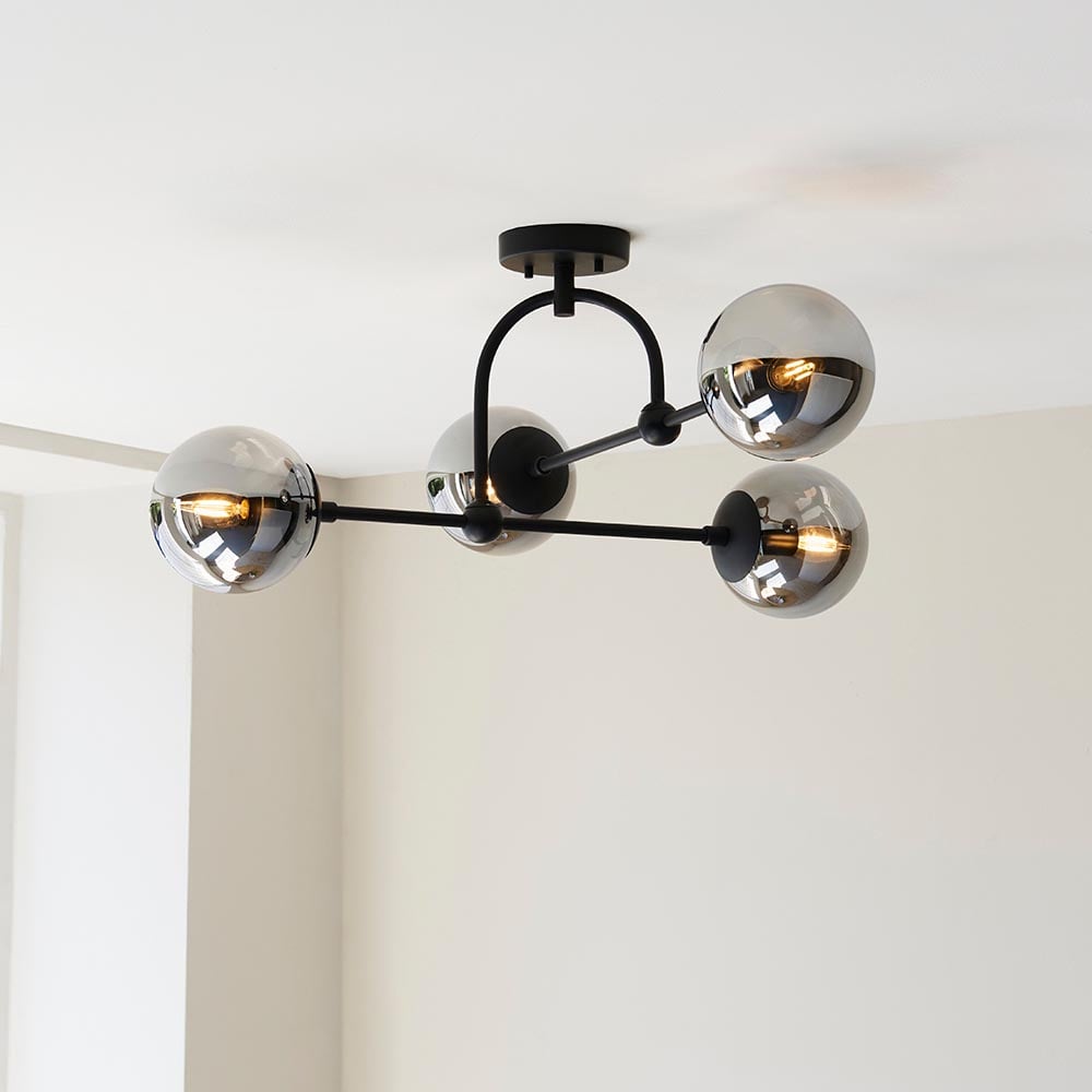 Read more about Mayetta smoked mirror glass semi-flush ceiling light in black