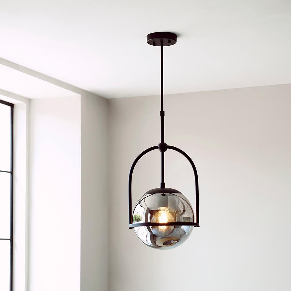 Product photograph of Mayetta Smoked Mirrored Glass Pendant Ceiling Light In Black from Furniture in Fashion