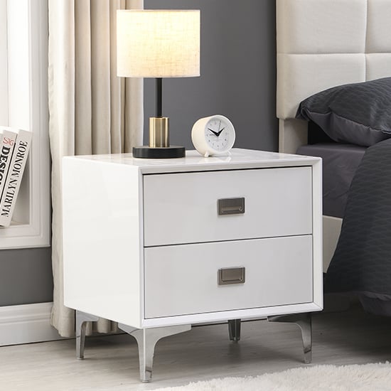 Product photograph of Mayfair High Gloss Bedside Cabinet With 2 Drawers In White from Furniture in Fashion