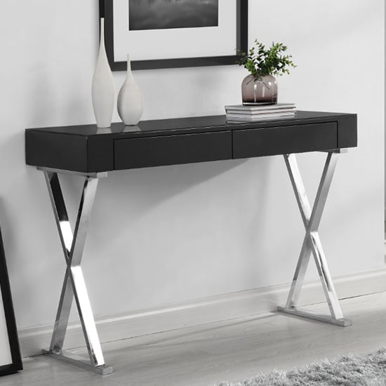 Photo of Mayline glass top high gloss console table in black