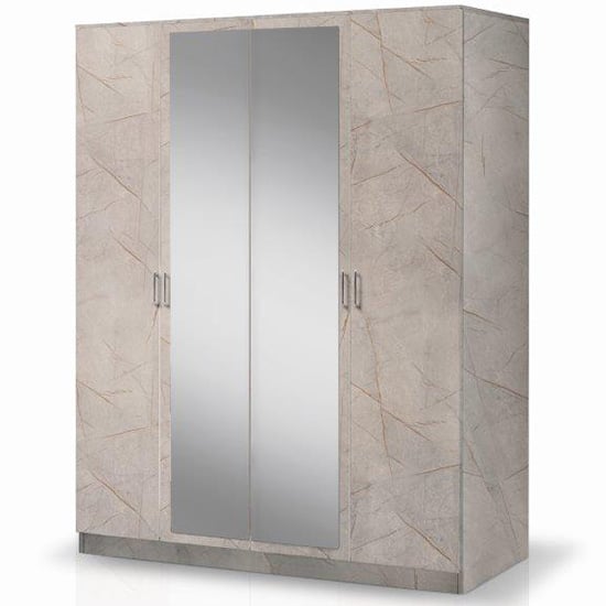 Photo of Mayon mirrored wooden 4 doors wardrobe in grey marble effect