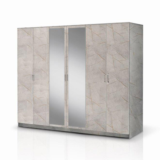 Read more about Mayon mirrored wooden 6 doors wardrobe in grey marble effect