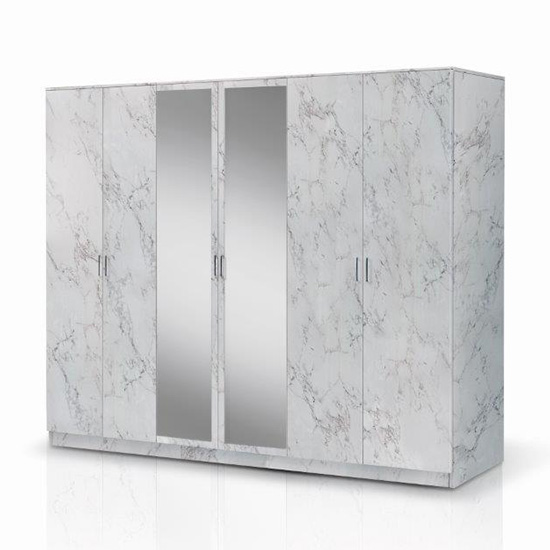 Read more about Mayon mirrored wooden 6 doors wardrobe in white marble effect