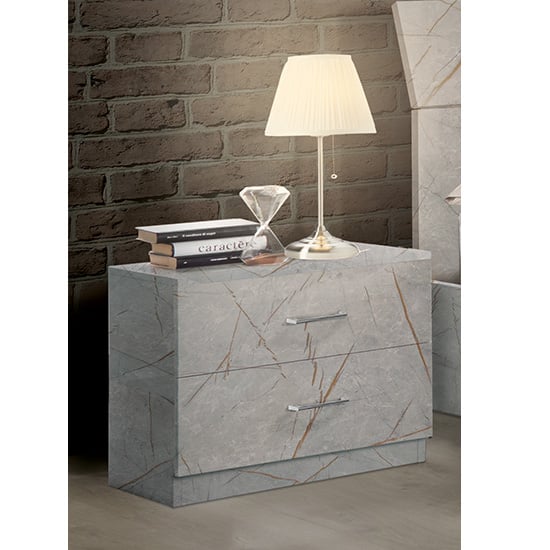 View Mayon wooden bedside cabinet in grey marble effect