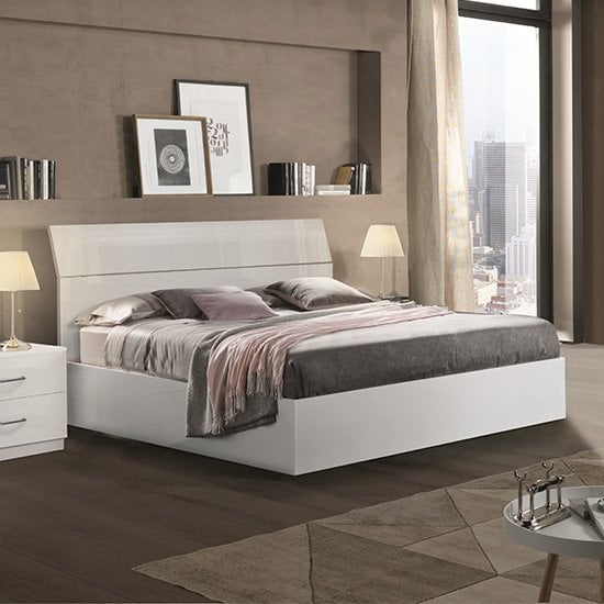 Read more about Mayon wooden king size bed in white high gloss