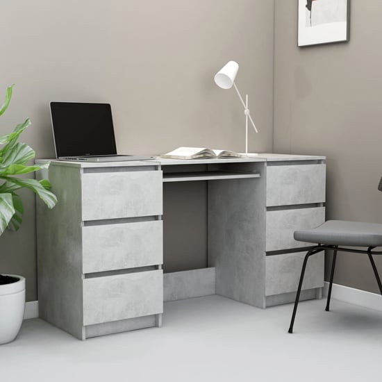 Photo of Mayra wooden laptop desk with 6 drawers in concrete effect