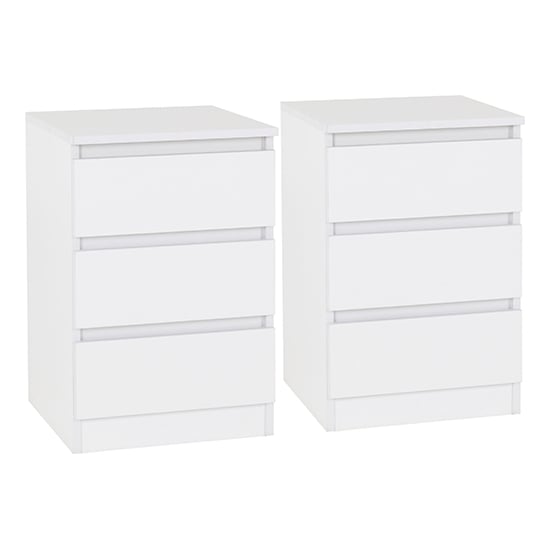 Photo of Mcgowan white wooden bedside cabinets with 3 drawers in pair