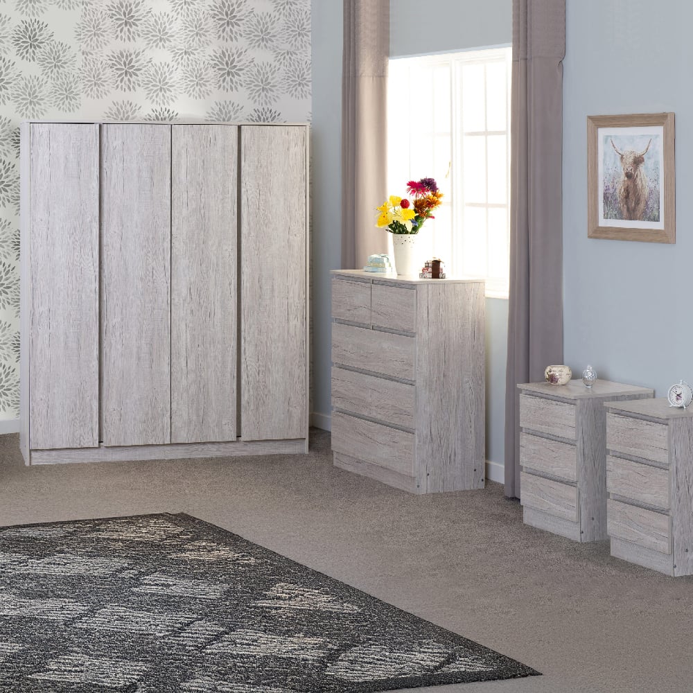 Read more about Mcgowen wooden bedroom furniture set with 4 doors in urban snow