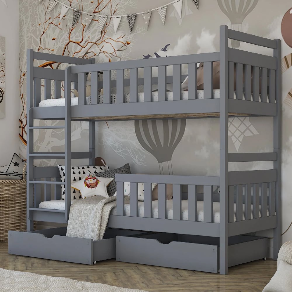 meaford wooden bunk bed without mattress in matt grey