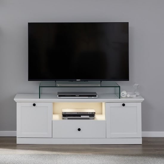 Read more about Median wooden tv stand in white with led lighting