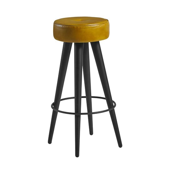Read more about Medina round faux leather bar stool in vintage gold
