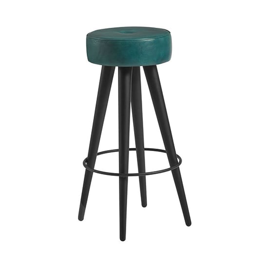 Product photograph of Medina Round Faux Leather Bar Stool In Vintage Teal from Furniture in Fashion