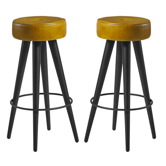 Product photograph of Medina Round Vintage Gold Faux Leather Bar Stools In Pair from Furniture in Fashion