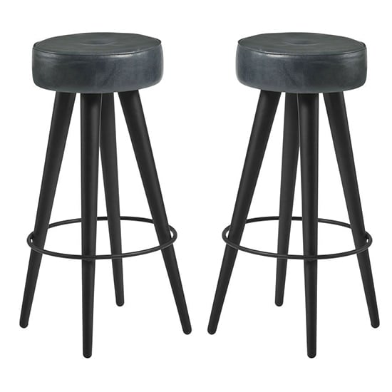 Read more about Medina round vintage grey faux leather bar stools in pair