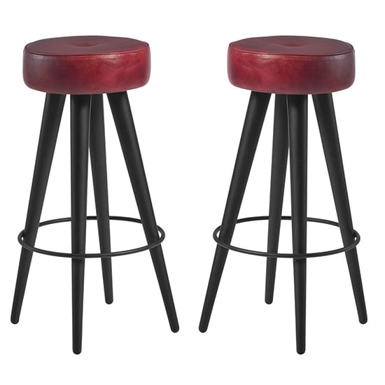 Product photograph of Medina Round Vintage Red Faux Leather Bar Stools In Pair from Furniture in Fashion
