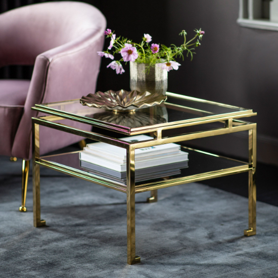 Product photograph of Medulla Clear Glass Side Table With Gold Metal Frame from Furniture in Fashion