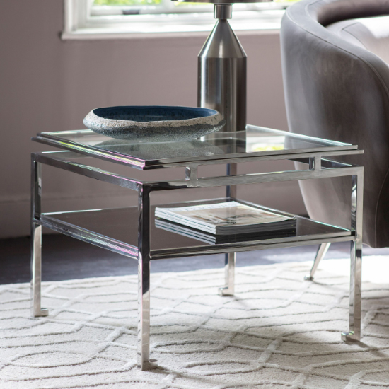 Product photograph of Medulla Clear Glass Side Table With Silver Metal Frame from Furniture in Fashion