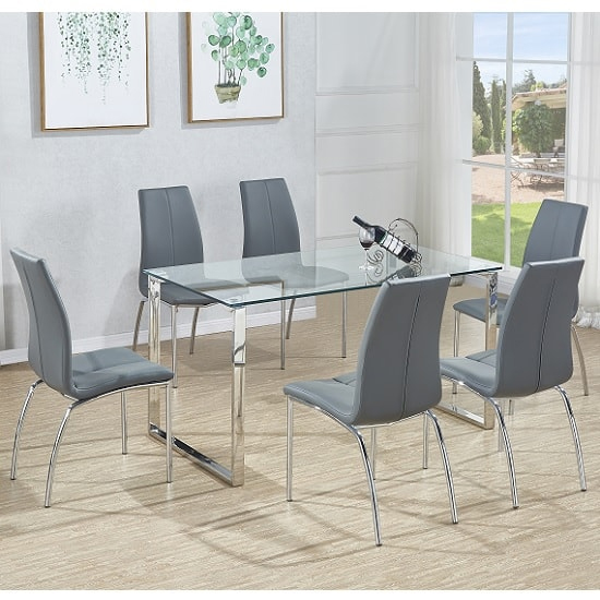 Megan Clear Glass Dining Table With Chrome Legs | Sale