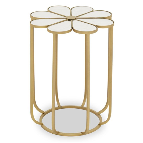 Product photograph of Mekbuda Petal White Mirrored Top Side Table With Gold Frame from Furniture in Fashion