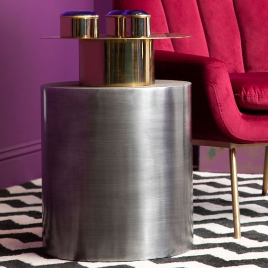 Product photograph of Mekbuda Round Metal Side Table In Gold And Antique Zinc from Furniture in Fashion