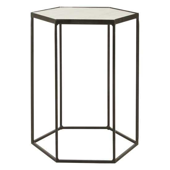 Product photograph of Mekbuda Hexagonal White Marble Top Side Table With Black Frame from Furniture in Fashion