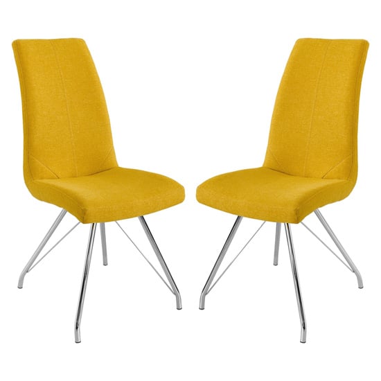 Photo of Mekbuda yellow fabric upholstered dining chair in pair