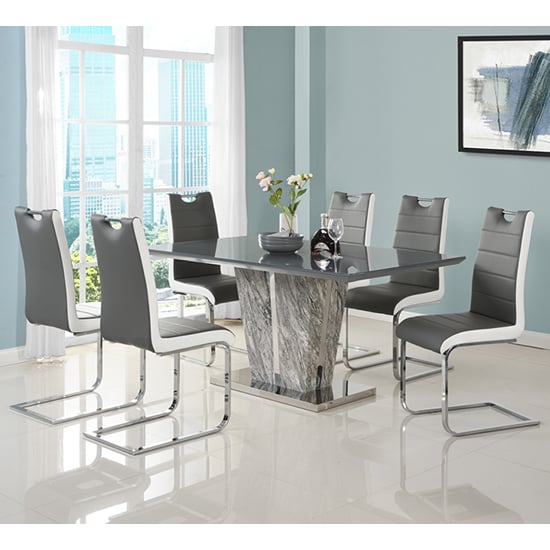 Product photograph of Melange Marble Effect Dining Table With 6 Petra White Chairs from Furniture in Fashion