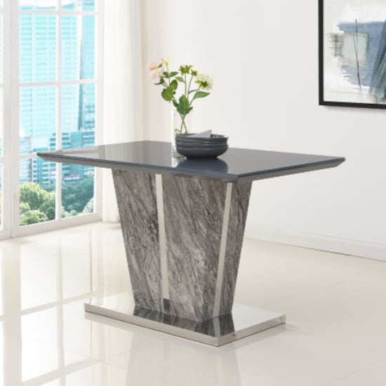Read more about Melange marble effect small glass top gloss dining table in grey