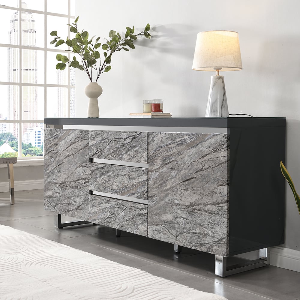 Melange Sydney Large Sideboard With 2 Door 3 Drawer In Grey | Furniture ...