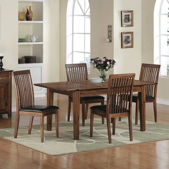 Melania Extendable Dining Table In Solid Acacia With 6