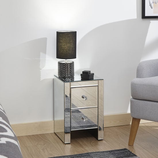 Photo of Meriden wooden mirrored bedside cabinet in clear