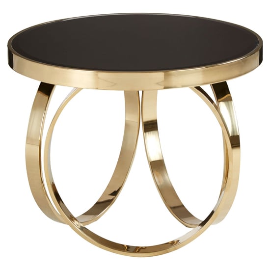 Read more about Meleph 60cm round black glass top coffee table with gold frame