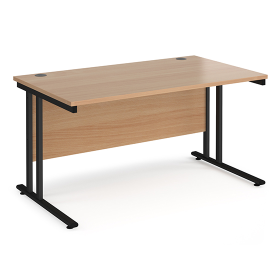 Photo of Melor 1400mm cantilever wooden computer desk in beech and black
