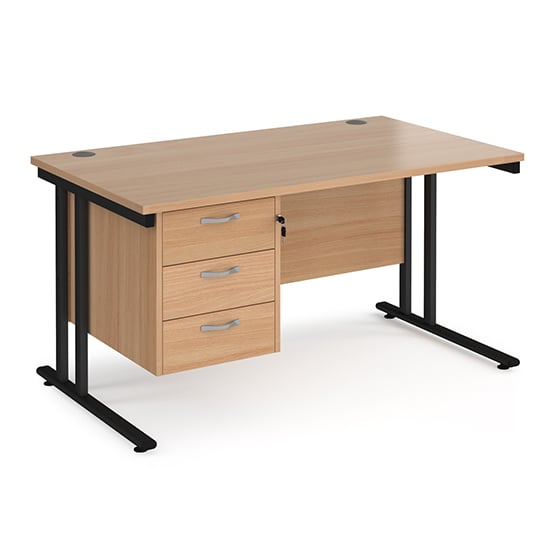 Photo of Melor 1400mm cantilever 3 drawers computer desk in beech black