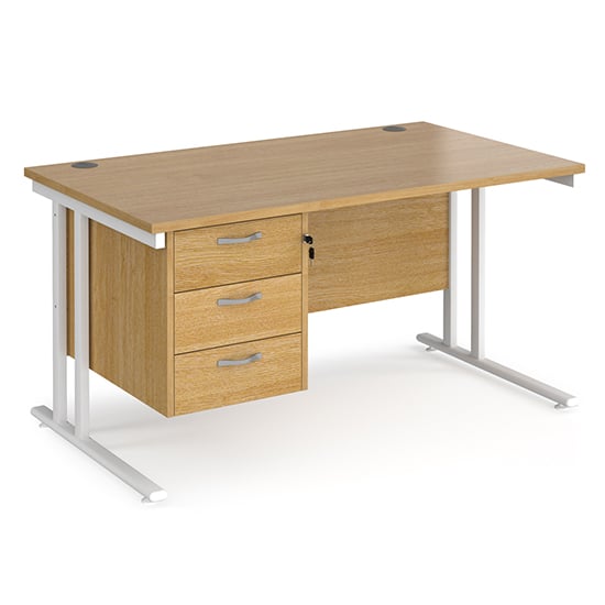 Product photograph of Melor 1400mm Cantilever 3 Drawers Computer Desk In Oak White from Furniture in Fashion