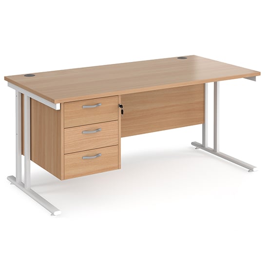Photo of Melor 1600mm cantilever 3 drawers computer desk in beech white