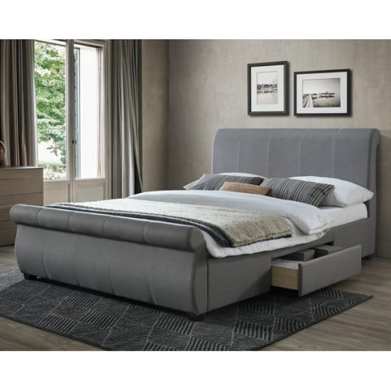 Read more about Melrose fabric king size bed in grey with 2 drawers