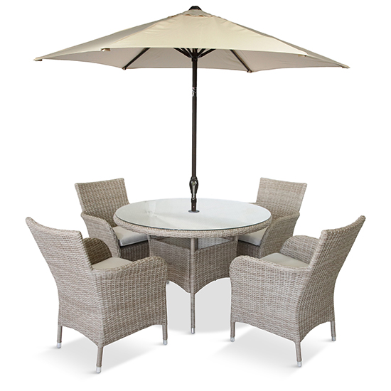 Read more about Meltan 4 seater dining set with 2.2m parasol in sand