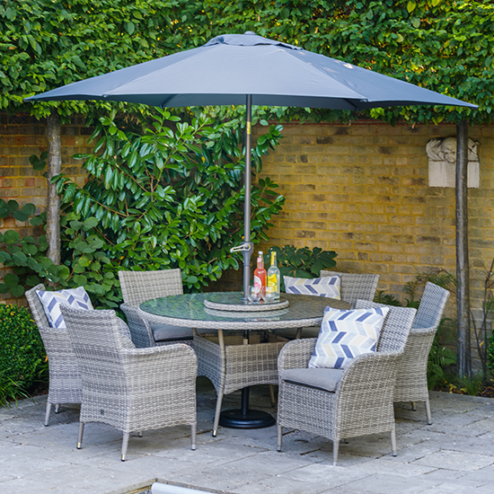 Read more about Meltan 6 seater dining set with 2.7m parasol in sand