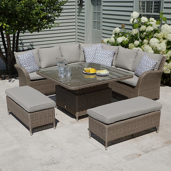 Photo of Meltan large dining set in with adjustable table in sand
