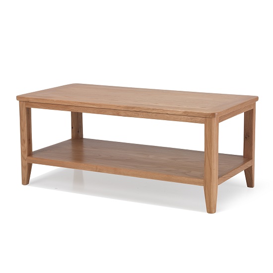 Photo of Melton wooden coffee table in natural oak with undershelf
