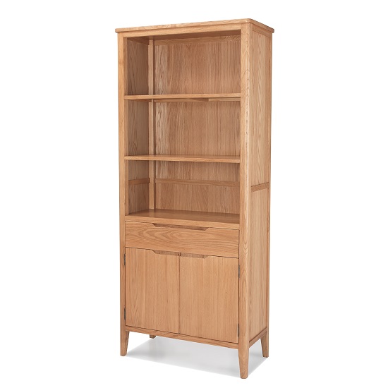 View Melton wooden bookcase wide in natural oak with 2 doors
